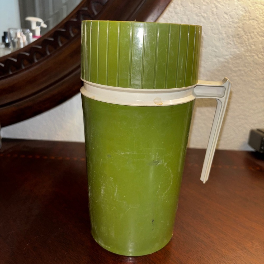 Vintage Thermos Avocado Green Vacuum Insulated Bottle with Handle